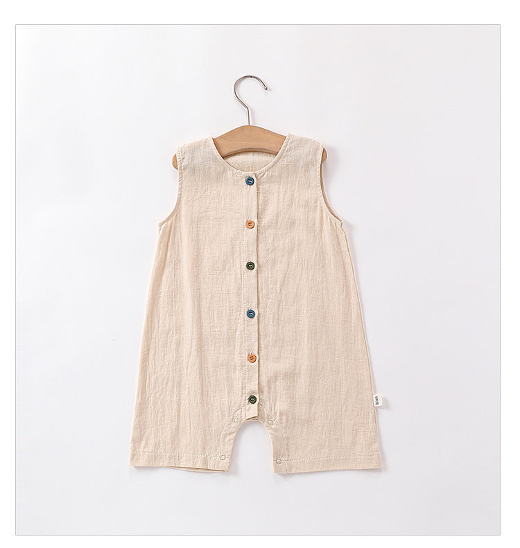 Sleeveless Cotton Button Romper カラフルボタン ノースリーブロンパース【mh0013590】