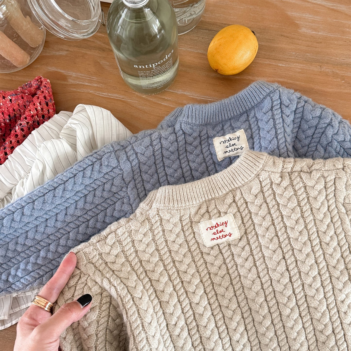 ケーブル編みクルーネックセーター【mh0010906】