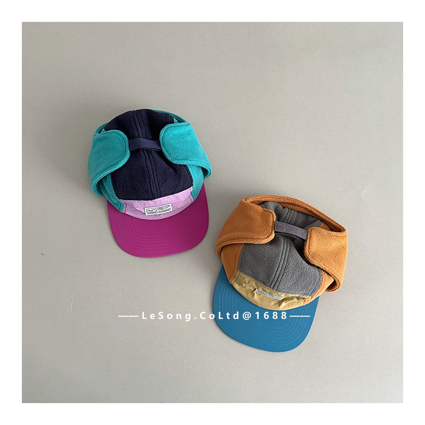 キッズ帽子 フリース カラーブロック 耳当て付き 野球帽【mh0011833】