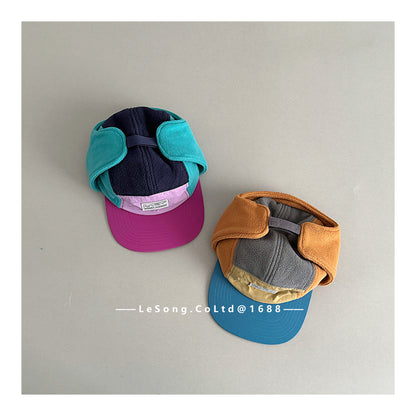 キッズ帽子 フリース カラーブロック 耳当て付き 野球帽【mh0011833】