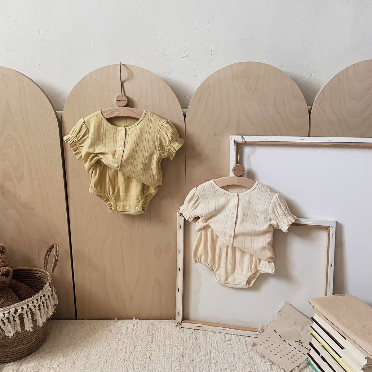Baby Eyelet Puff Sleeve Short Sleeve Blouse and Shorts Set