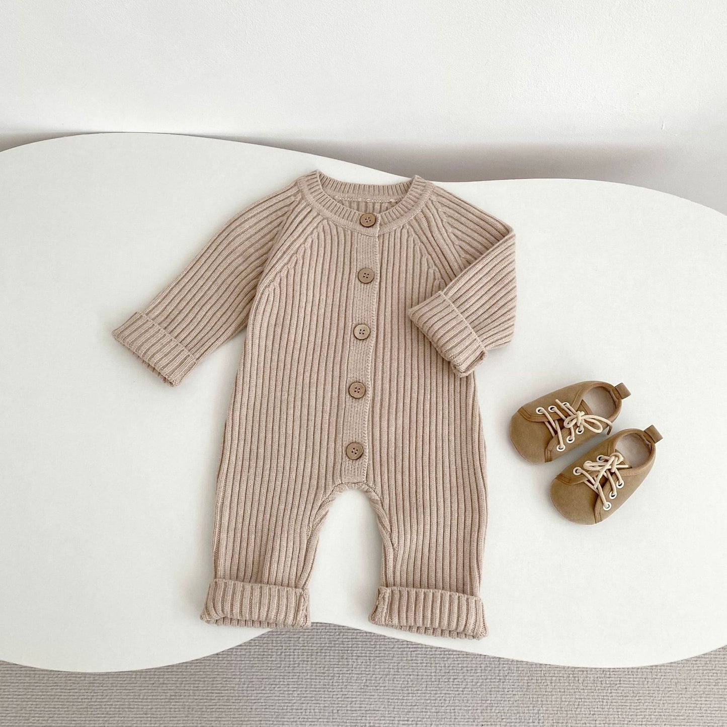 -リブニット長袖ジャンプスーツ【mh0010849】 - mamahalo shop - 長袖ロンパース -  べビー服 - 子供服 - 男の子 - 女の子