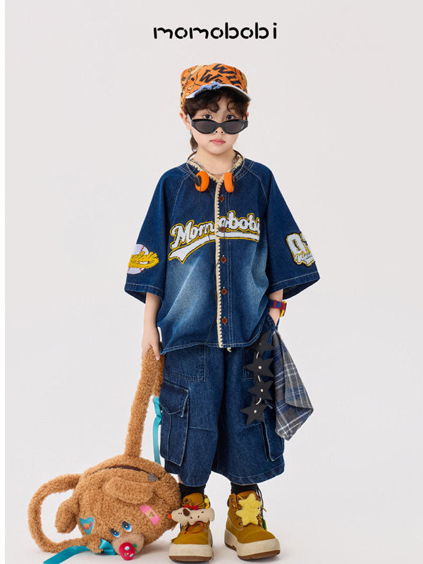 Vintage Baseball Denim Shirt Half Pants デニム ベースボールシャツ ハーフパンツ【mh0012999】