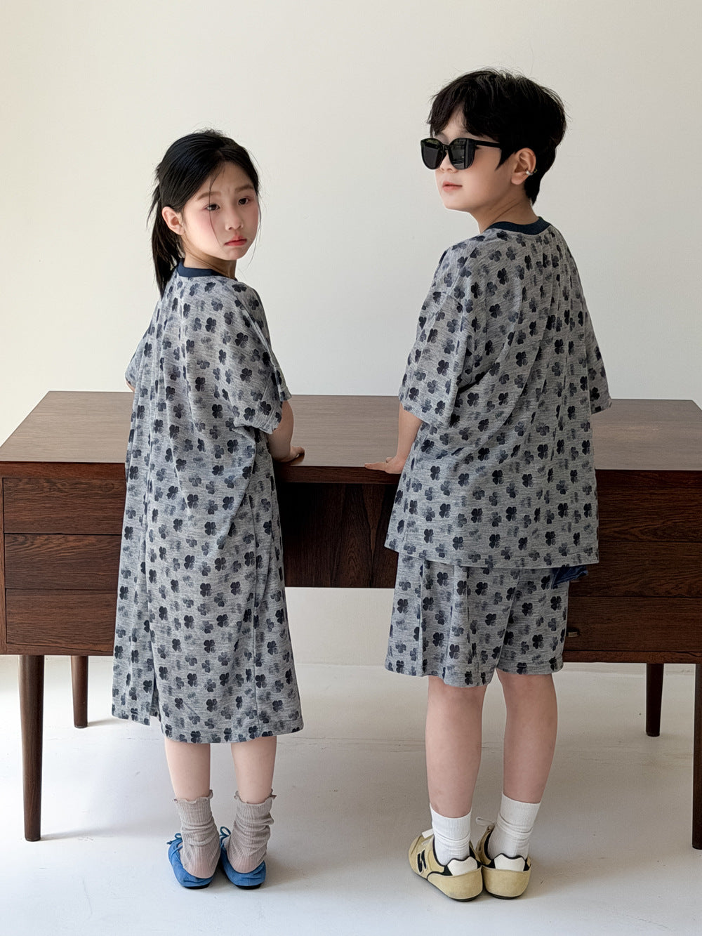 Clover Casual Summer Matching Items クローバー 半袖Tシャツ ハーフパンツ 半袖ワンピース【mh0013528】