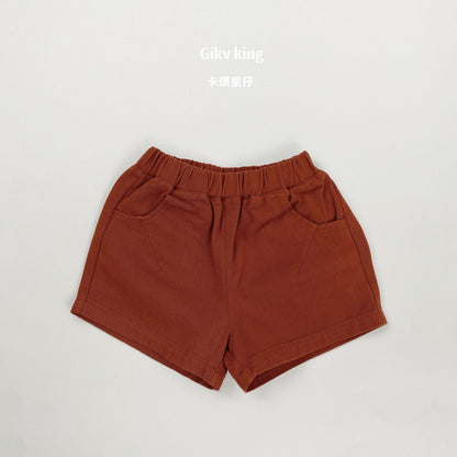 Elastic Waist Solid Casual Shorts 無地 シンプル ショートパンツ【mh0012827】