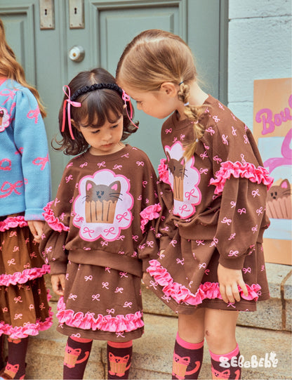 -ねこ柄ジップアップパーカー/フリルスウェットシャツ/フリルキュロットスカート/スカート付きパンツ【mh0010983】 - mamahalo shop - 長袖セットアップ -  べビー服 - 子供服 - 男の子 - 女の子