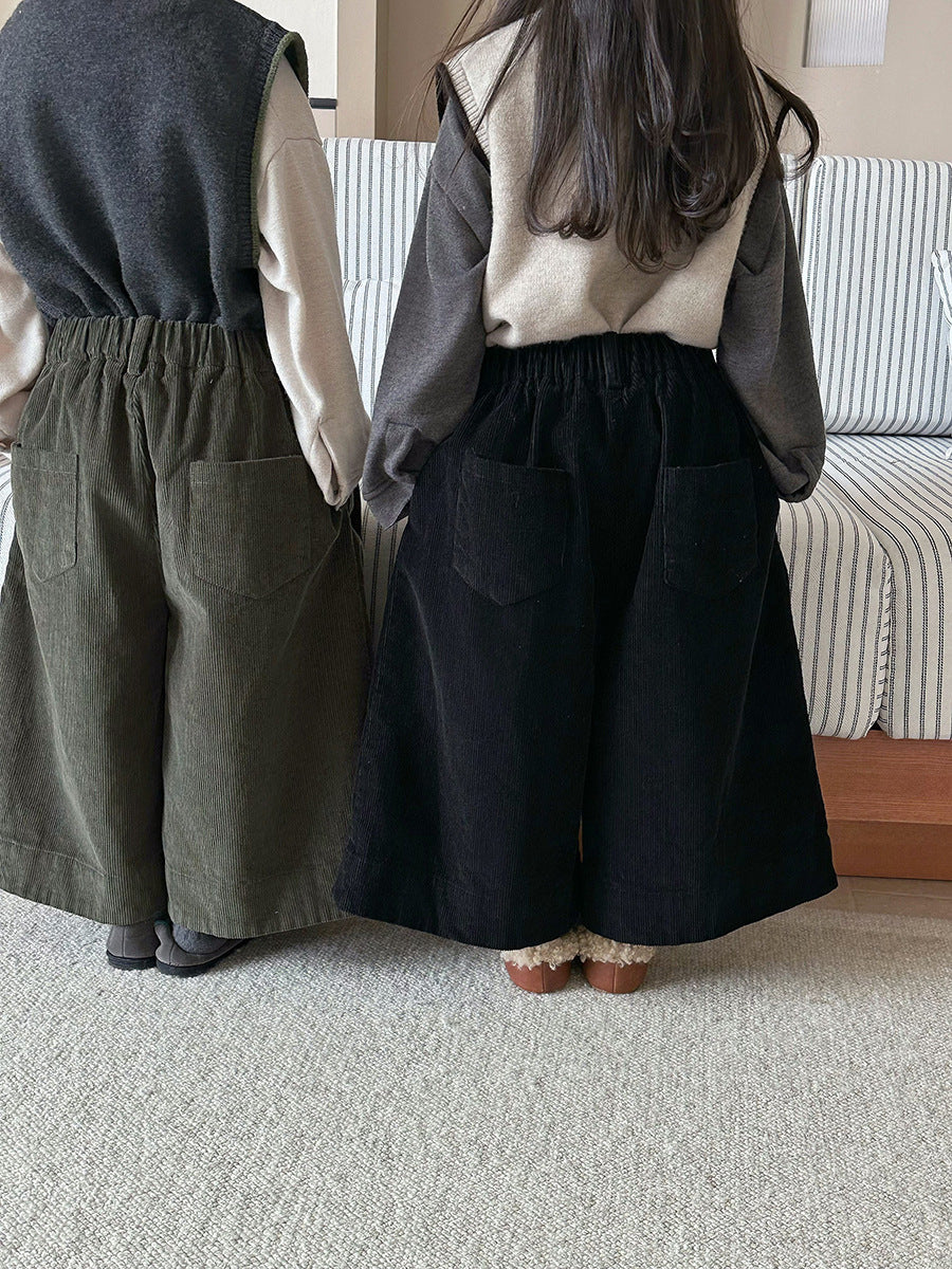 Pantalones anchos holgados de pana lavados para niños【mh0014288】
