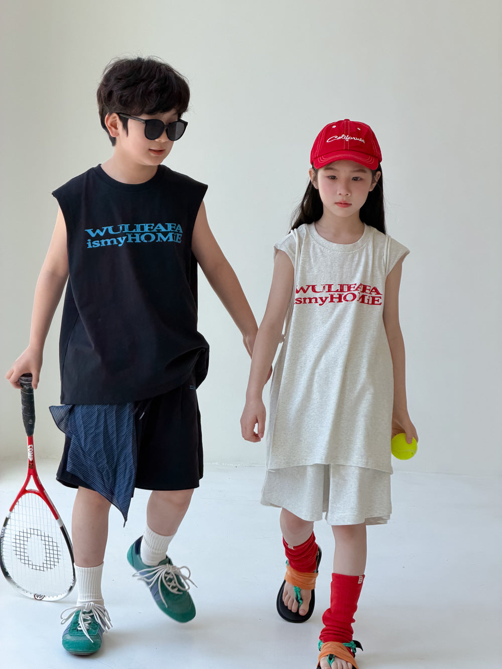 Sporty Lettering Sleeveless Shorts Set ロゴ ノースリーブTシャツ ハーフパンツ セット【mh0013535】