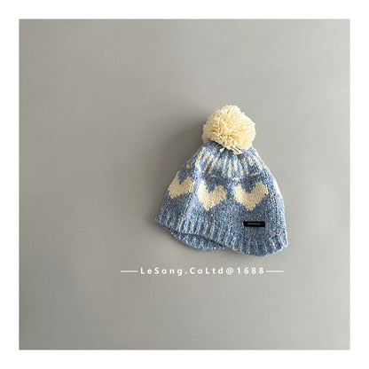 キッズ帽子 ニット ハート ぽんぽん ビーニー ニットキャップ【mh0011838】