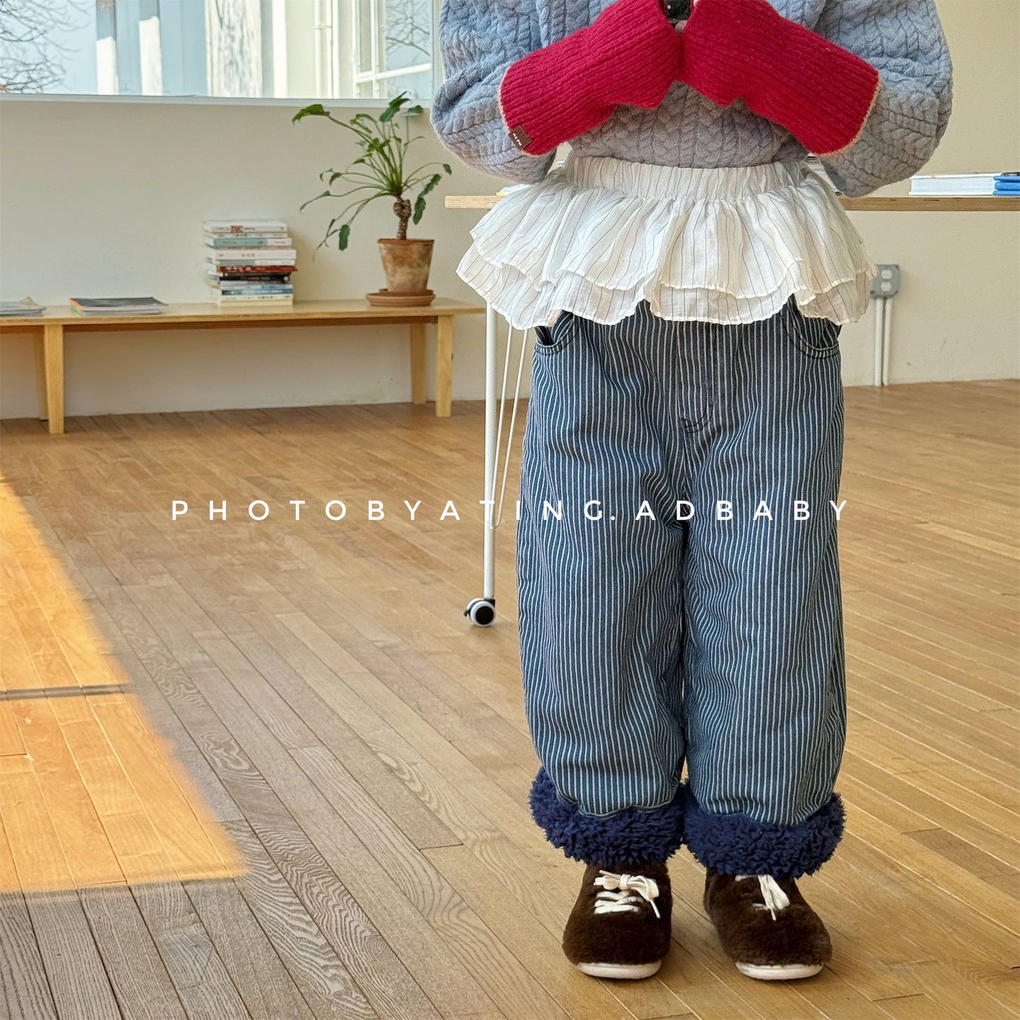 裏ボアデニムパンツ ストライプ 暖パン ジーンズ【mh0011914】