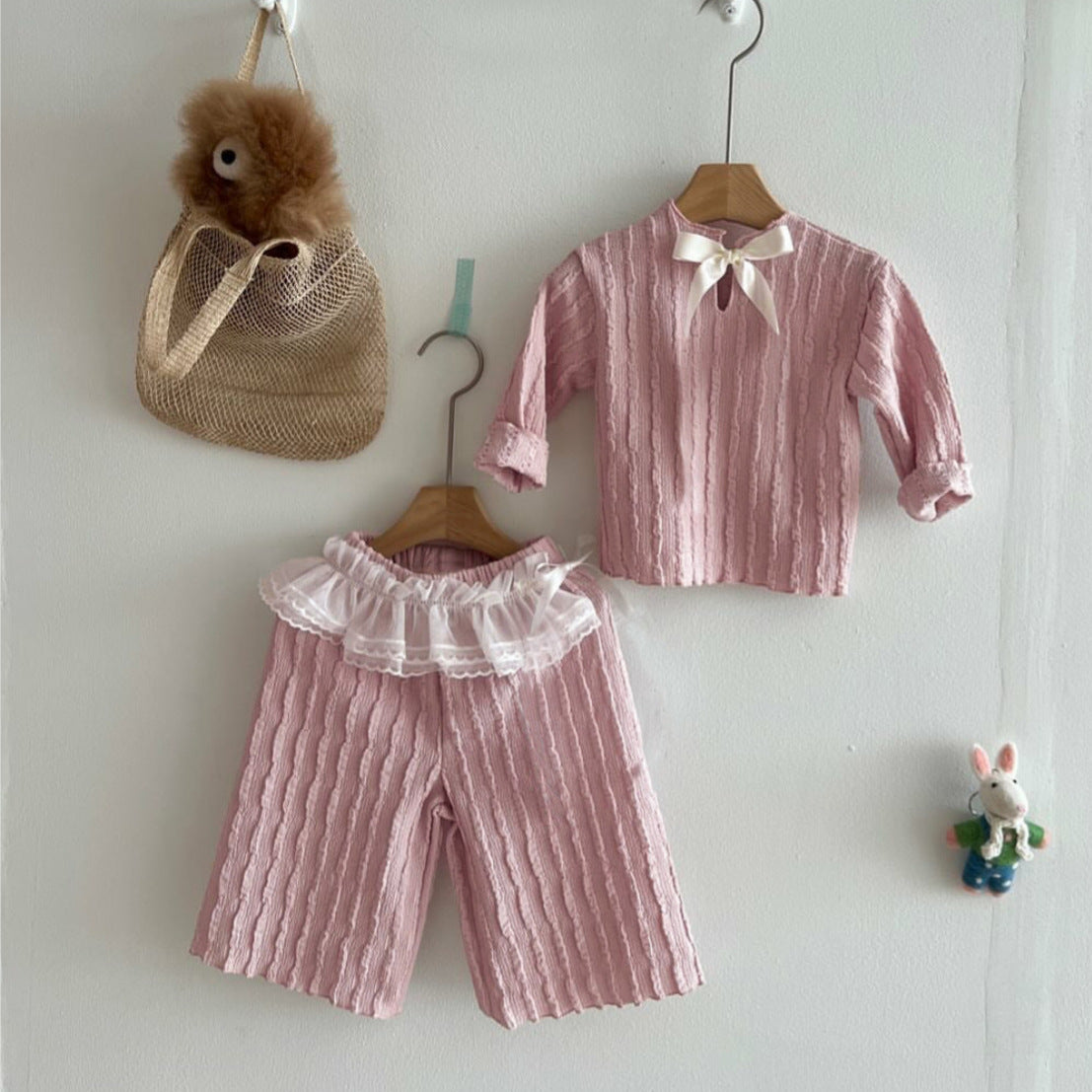 Kids' Ribbon Long-Sleeve Wide-Leg Pants Set [mh0013879]