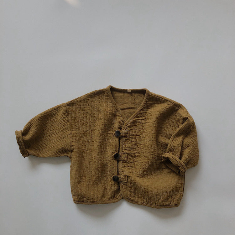 Kids' Front-Button Loose Collarless Long-Sleeve Jacket [mh0001883]