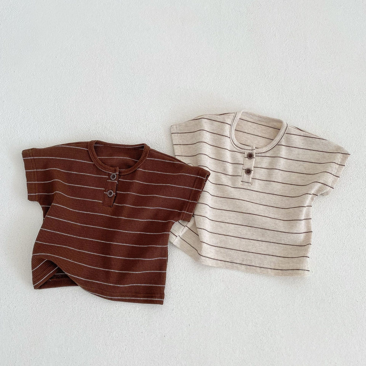 Baby Border Henley Neck Short Sleeve T-Shirt & Bloomer Set [mh0001942]