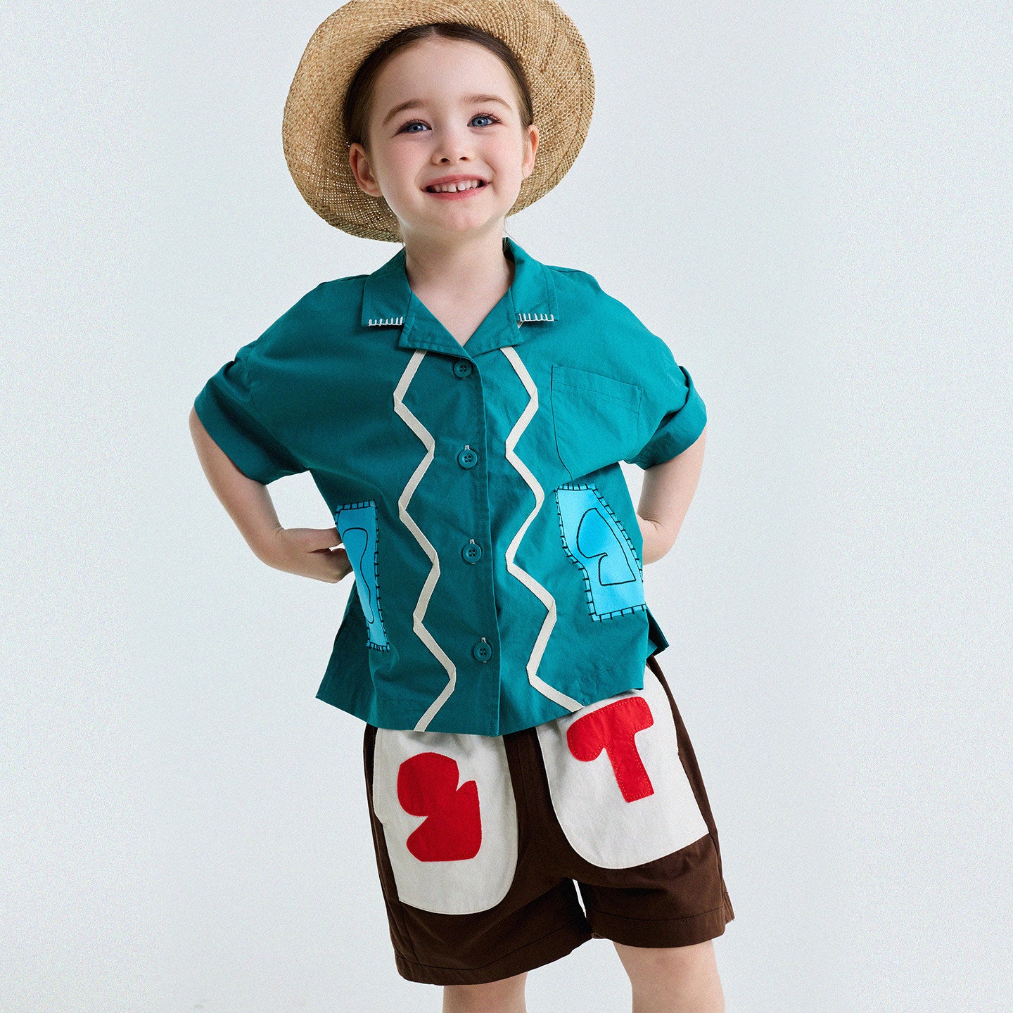 Retro Color-Blocking Short-Sleeved Cotton Shirt レトロ 半袖シャツ【mh0013207】