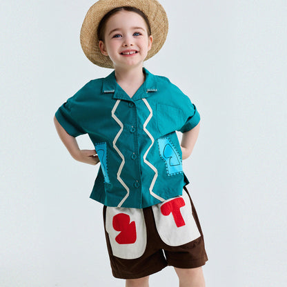 Retro Color-Blocking Short-Sleeved Cotton Shirt レトロ 半袖シャツ【mh0013207】