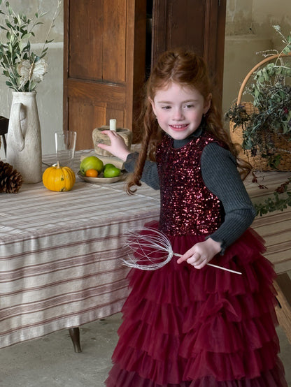 ノースリーブワンピース スパンコール メッシュチュチュスカート ドレス【mh0011894】