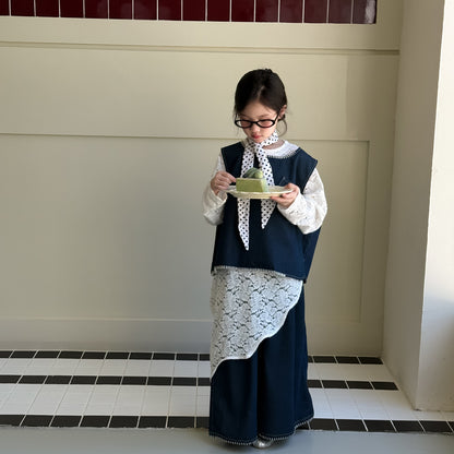 -デニムベスト+ワイドパンツセットアップ 2点セット/レースアシメ重ね着長袖ワンピース【mh0010969】 - mamahalo shop - ノースリーブセットアップ -  べビー服 - 子供服 - 男の子 - 女の子