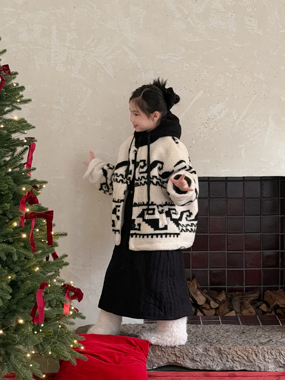 ラムフリースジャケット トライバル柄 ネイティブ柄 フーディコート【mh0011868】