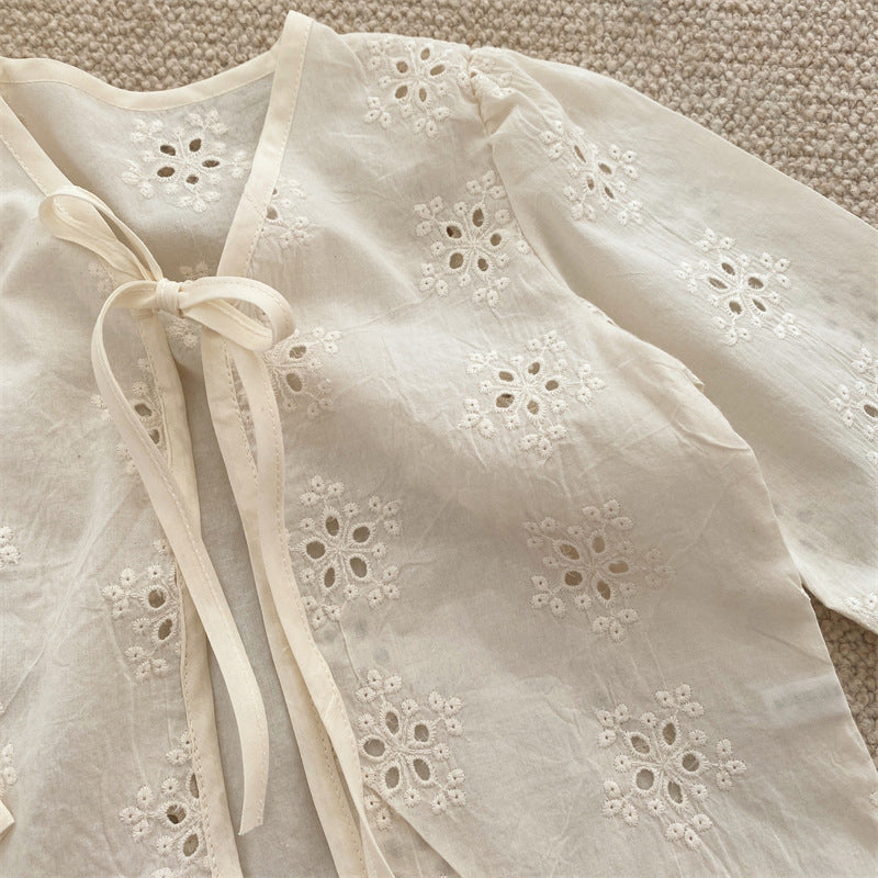 Baby/Kids Flower Embroidery Lace Long-Sleeve Collarless Cardigan [mh0001791]