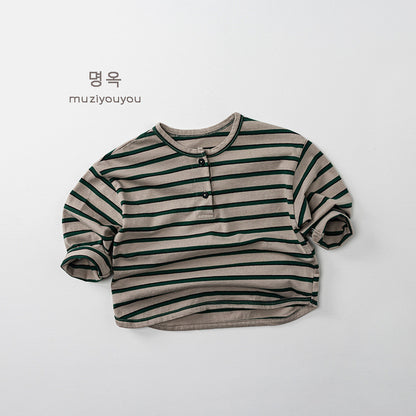 -ヘンリーネックボーダー長袖Tシャツ【mh0010862】 - mamahalo shop - 長袖Tシャツ -  べビー服 - 子供服 - 男の子 - 女の子