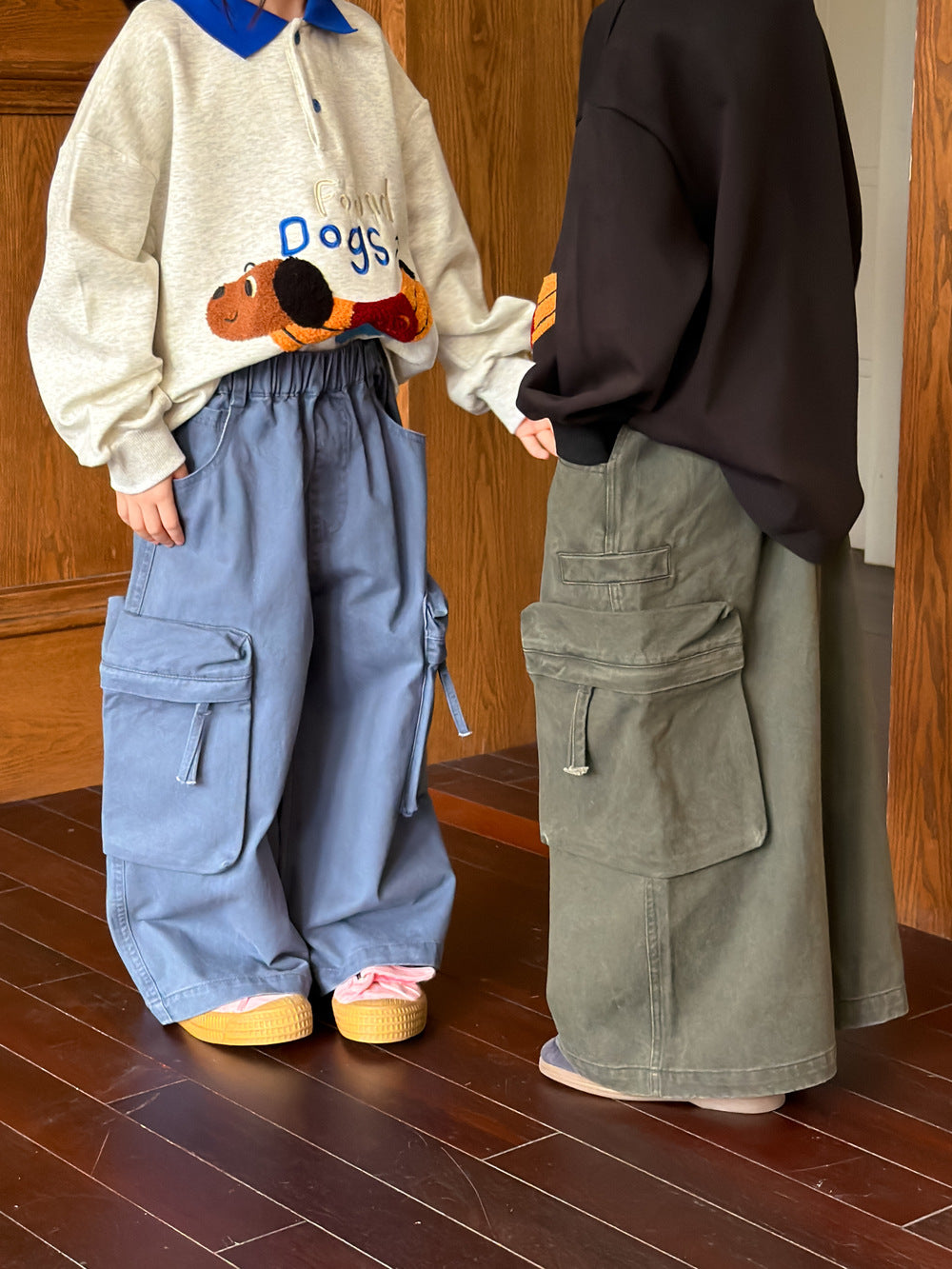 キッズ ポケット付き ワイド ルーズ ロング カーゴパンツ【mh0013921】