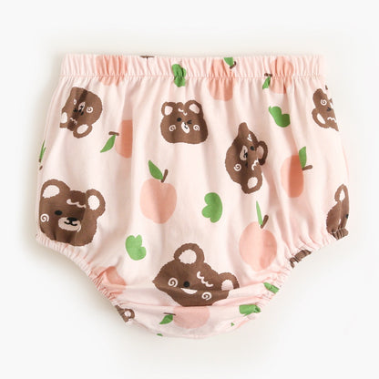 ベビー用ショートパンツ、淡いピンク地にクマ柄プリント