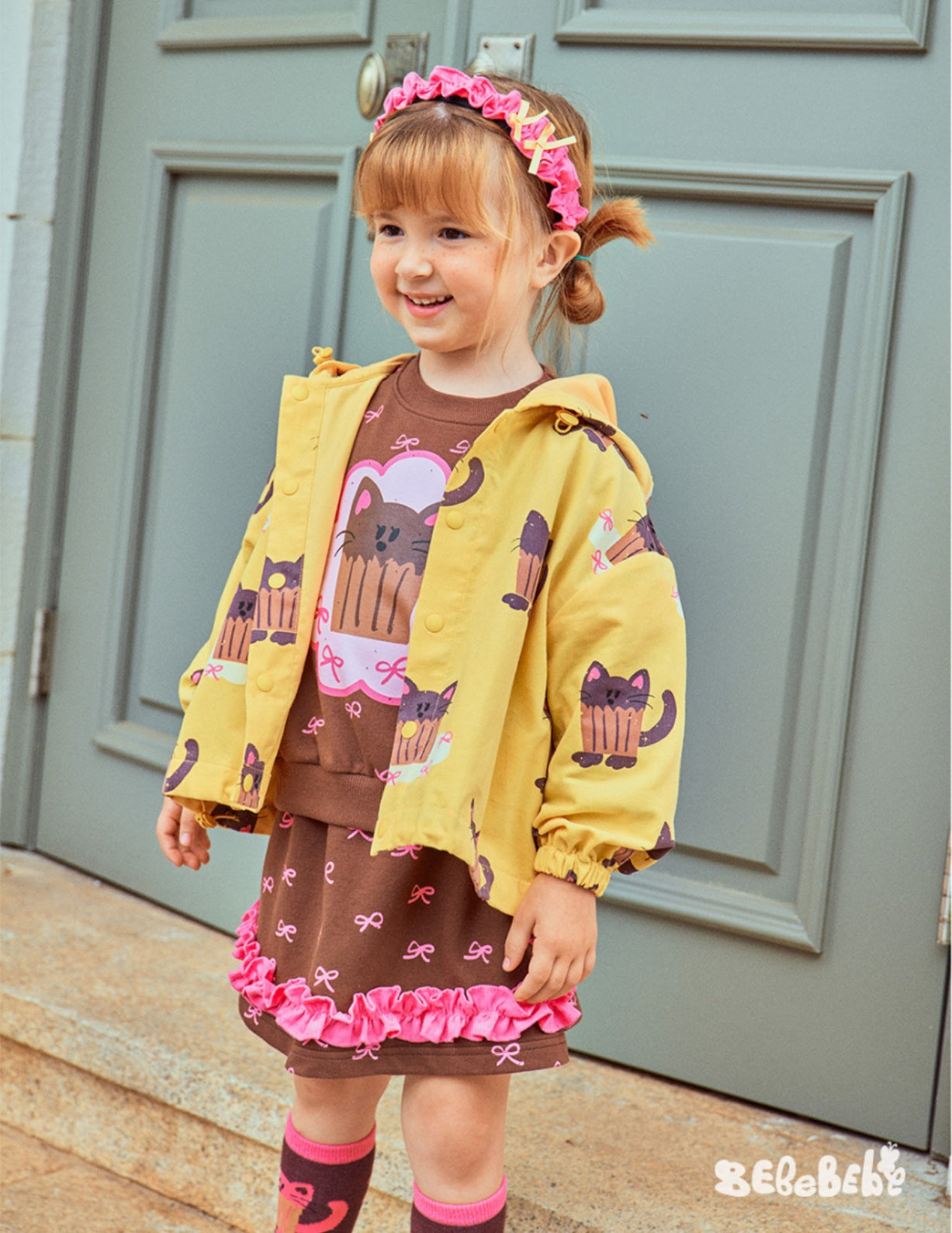 -ねこ柄ジップアップパーカー/フリルスウェットシャツ/フリルキュロットスカート/スカート付きパンツ【mh0010983】 - mamahalo shop - 長袖セットアップ -  べビー服 - 子供服 - 男の子 - 女の子