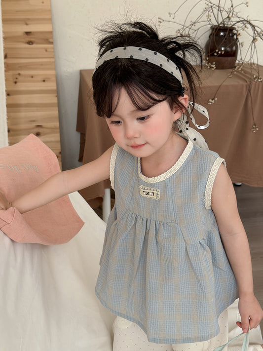 Lace Trim Plaid Sleeveless Top