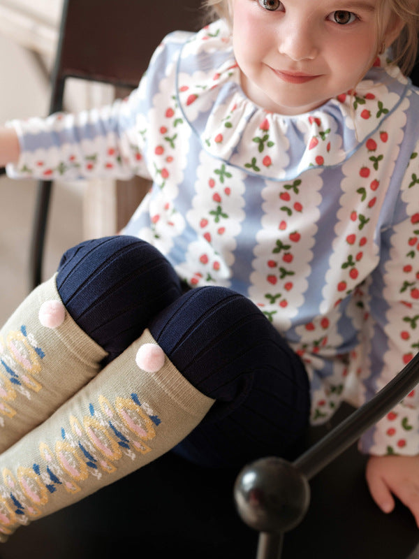 ハイソックス ニュアンスカラー ポンポン 靴下 キッズ コットン【mh0011562】