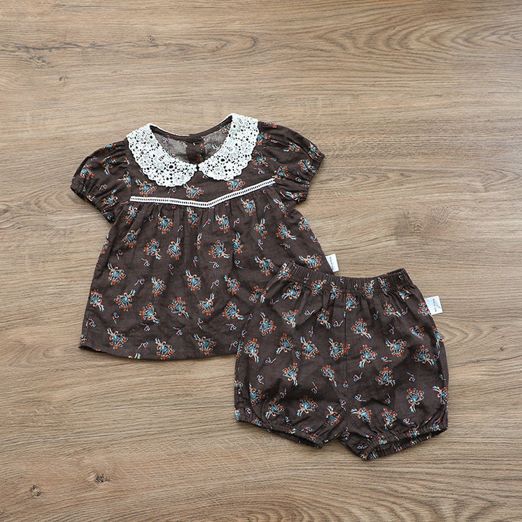 Floral Lace Collar Set - Small Floral Short-Sleeved Tunic Set 【mh0012695】