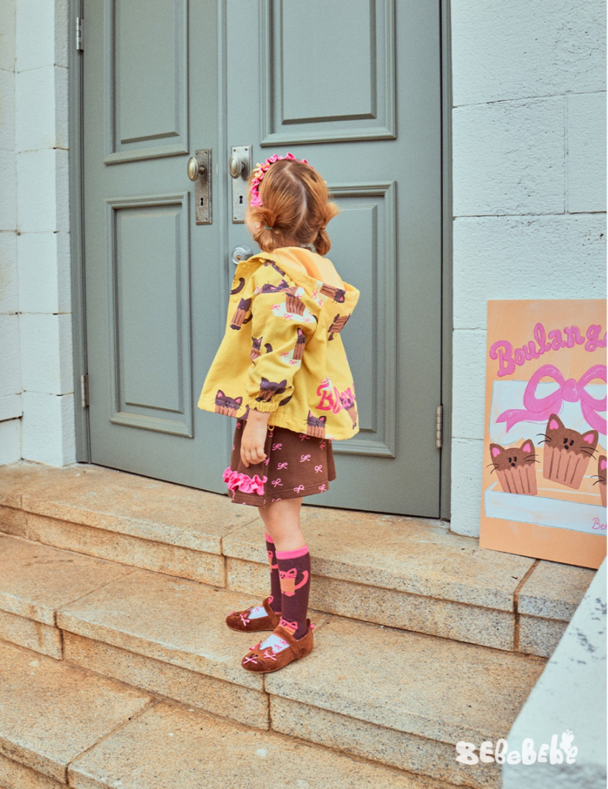 -ねこ柄ジップアップパーカー/フリルスウェットシャツ/フリルキュロットスカート/スカート付きパンツ【mh0010983】 - mamahalo shop - 長袖セットアップ -  べビー服 - 子供服 - 男の子 - 女の子