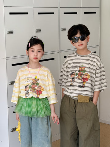 Cartoon Stripe Tee ボーダー 半袖Tシャツ【mh0013530】