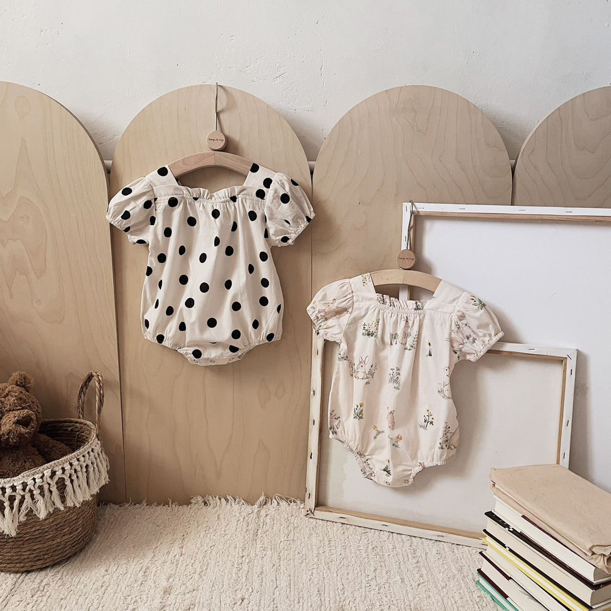 Baby Rabbit Dot Square Neck Short Sleeve Puff Sleeve Romper [mh0001866]