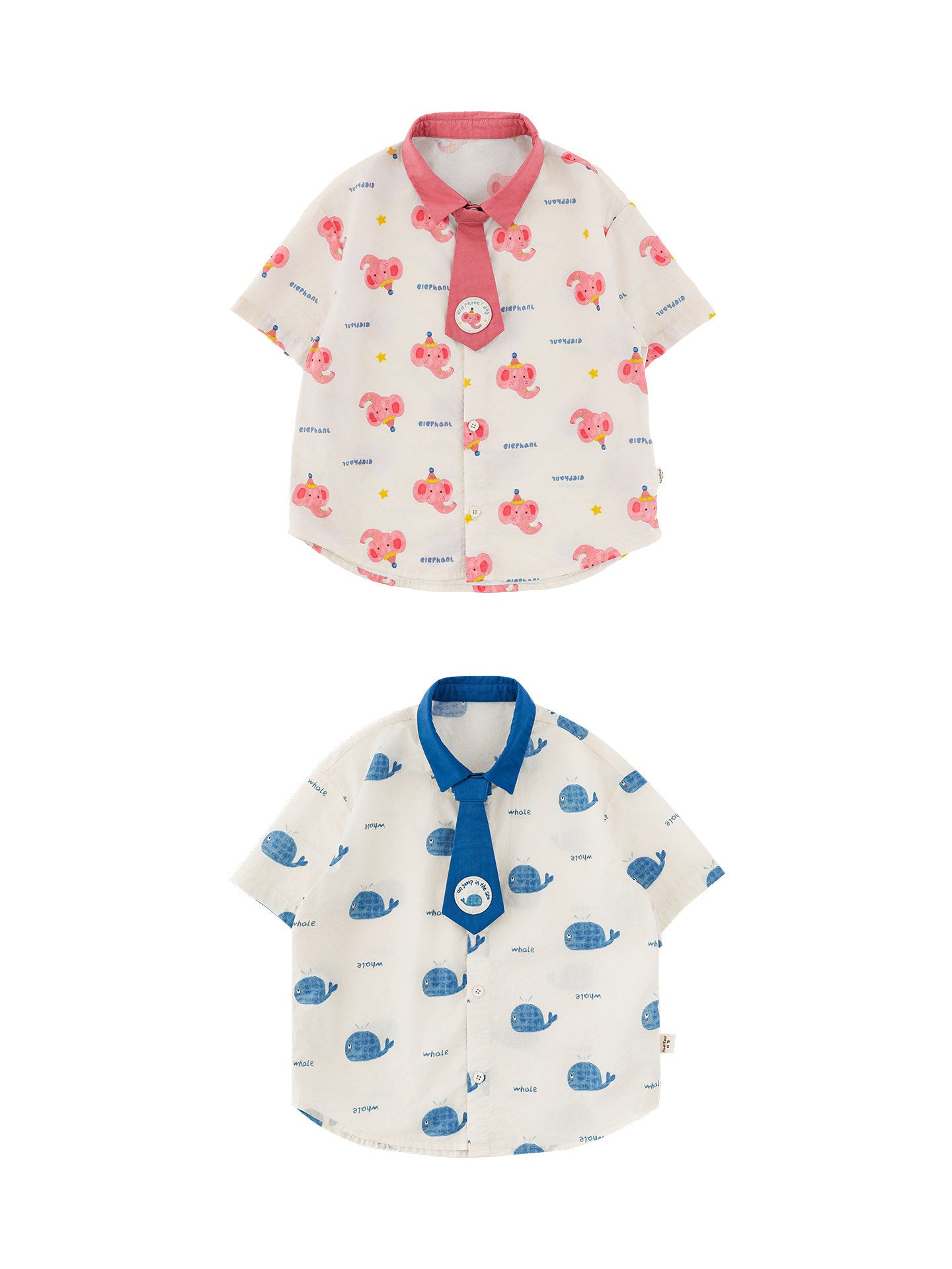 Elephant Whale Shirt ネクタイ付 アニマル 半袖シャツ【mh0012735】