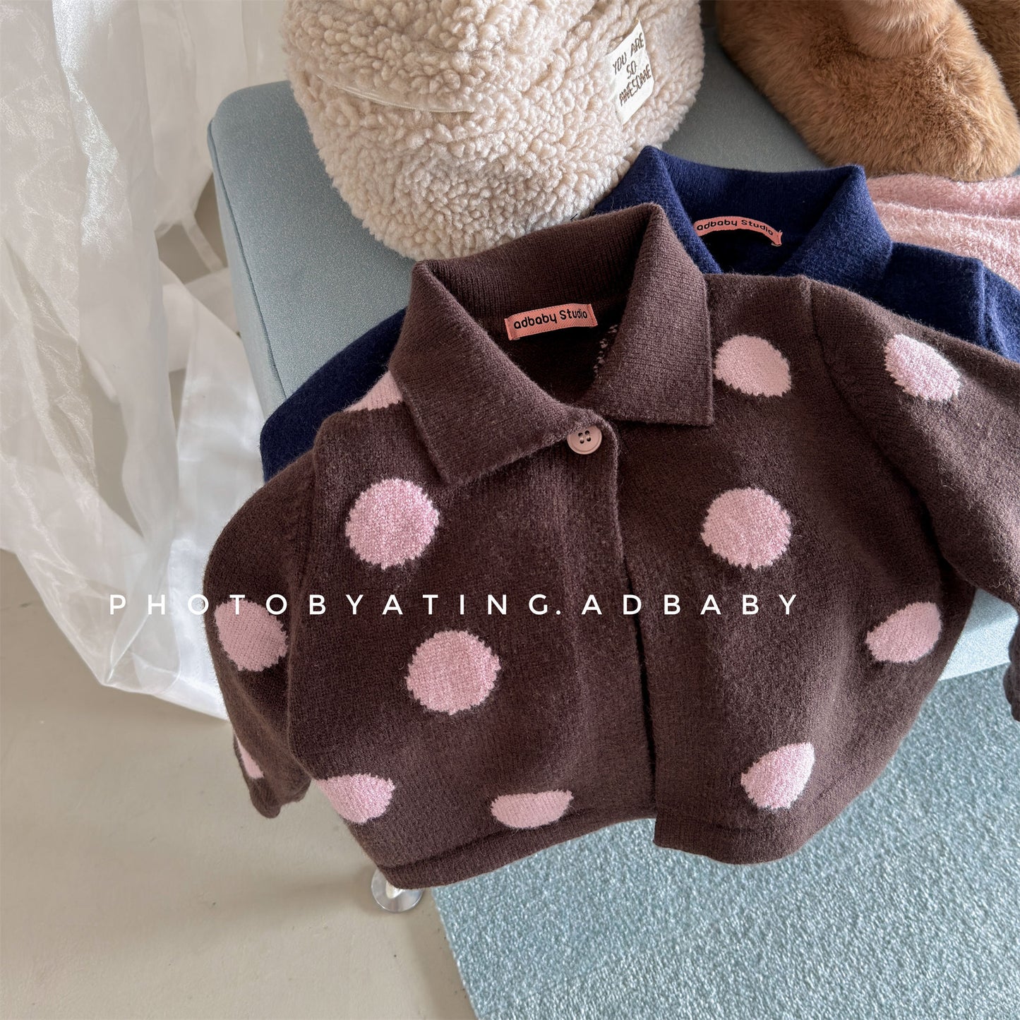 Kids' Polka Dot Collared Button-Up Long-Sleeve Knit Cardigan [mh0014056]