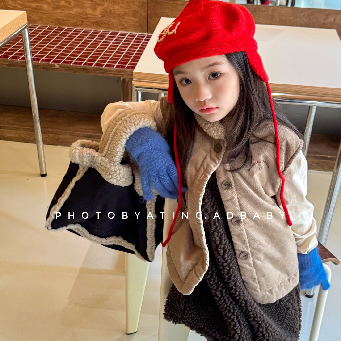 -ボア襟コーデュロイキルティングベスト刺繍入りアウター【mh0010915】 - mamahalo shop - ベスト -  べビー服 - 子供服 - 男の子 - 女の子