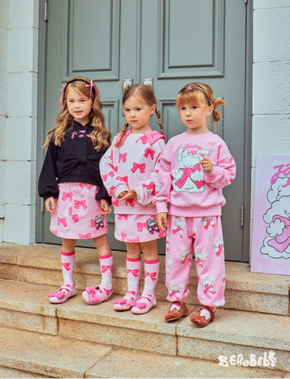 -リボン柄ビッグカラー長袖スウェット/フリル付きミニスカートセットアップ 2点セット【mh0010980】 - mamahalo shop - 長袖セットアップ -  べビー服 - 子供服 - 男の子 - 女の子