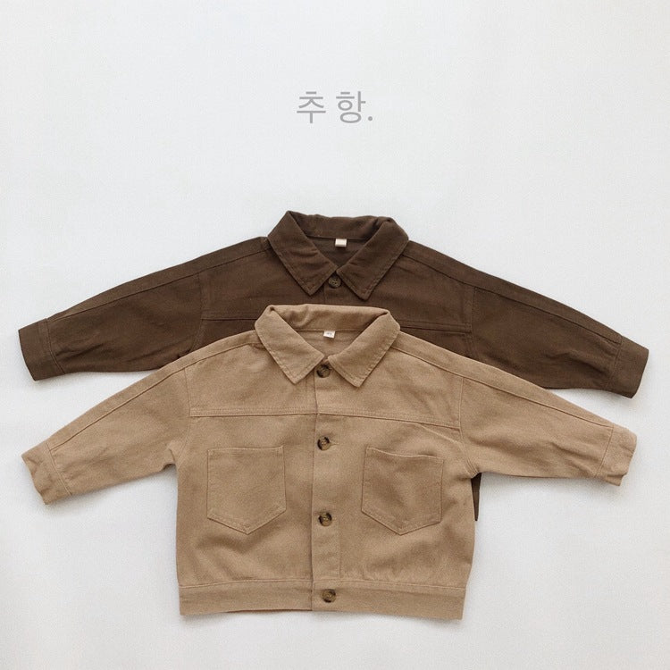 キッズ 無地 フラップポケット ルーズ ネル ジャケット【mh0013941】