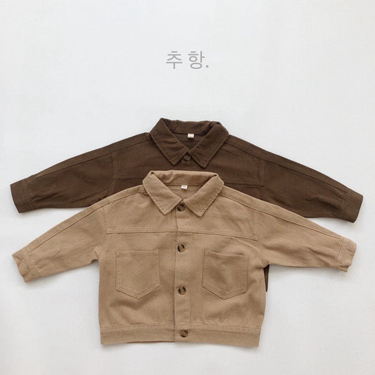 キッズ 無地 フラップポケット ルーズ ネル ジャケット【mh0013941】