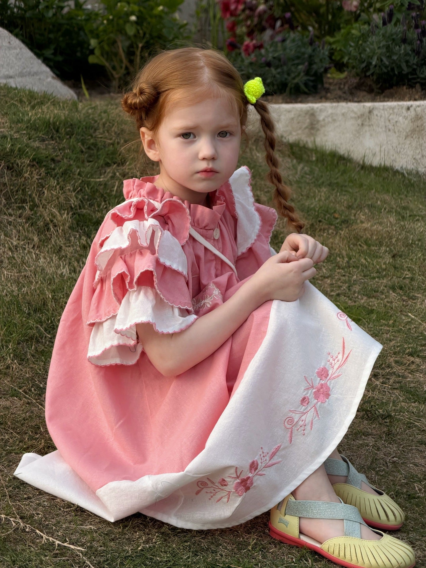 Flutter Sleeve Embroidered Dress ラッフルフリル 半袖ワンピース【mh0013049】