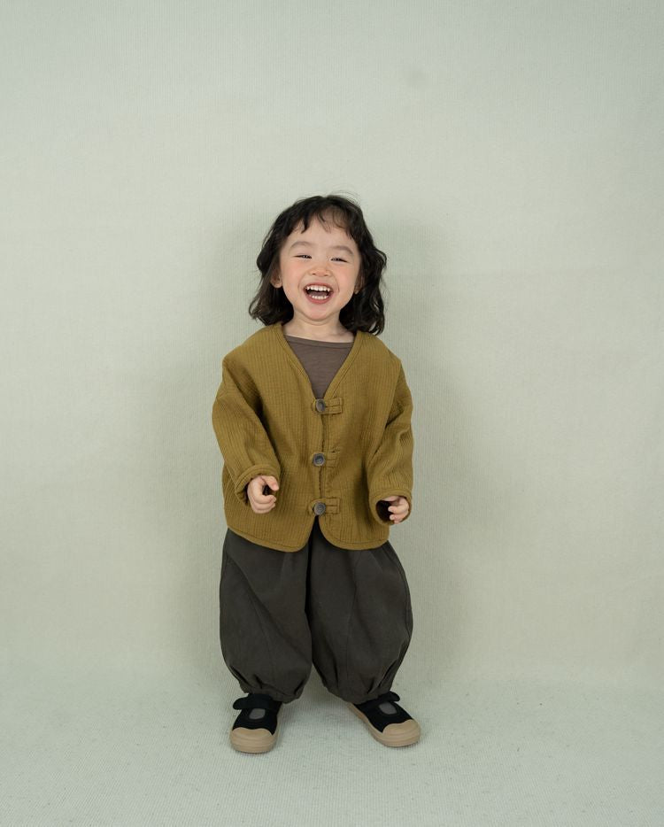 Kids' Front-Button Loose Collarless Long-Sleeve Jacket [mh0001883]