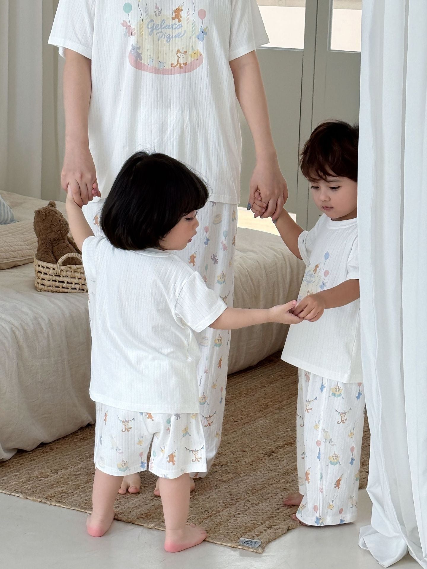 Parent-child Short-sleeved Loungewear ベア 半袖Tシャツ ロングパンツ ショートパンツ【mh0013306】