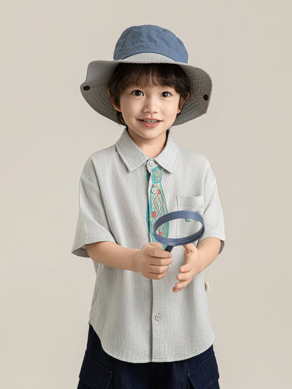 Hand-Drawn Tie Print Cotton Shirt ネクタイプリント コットン 半袖シャツ【mh0012731】