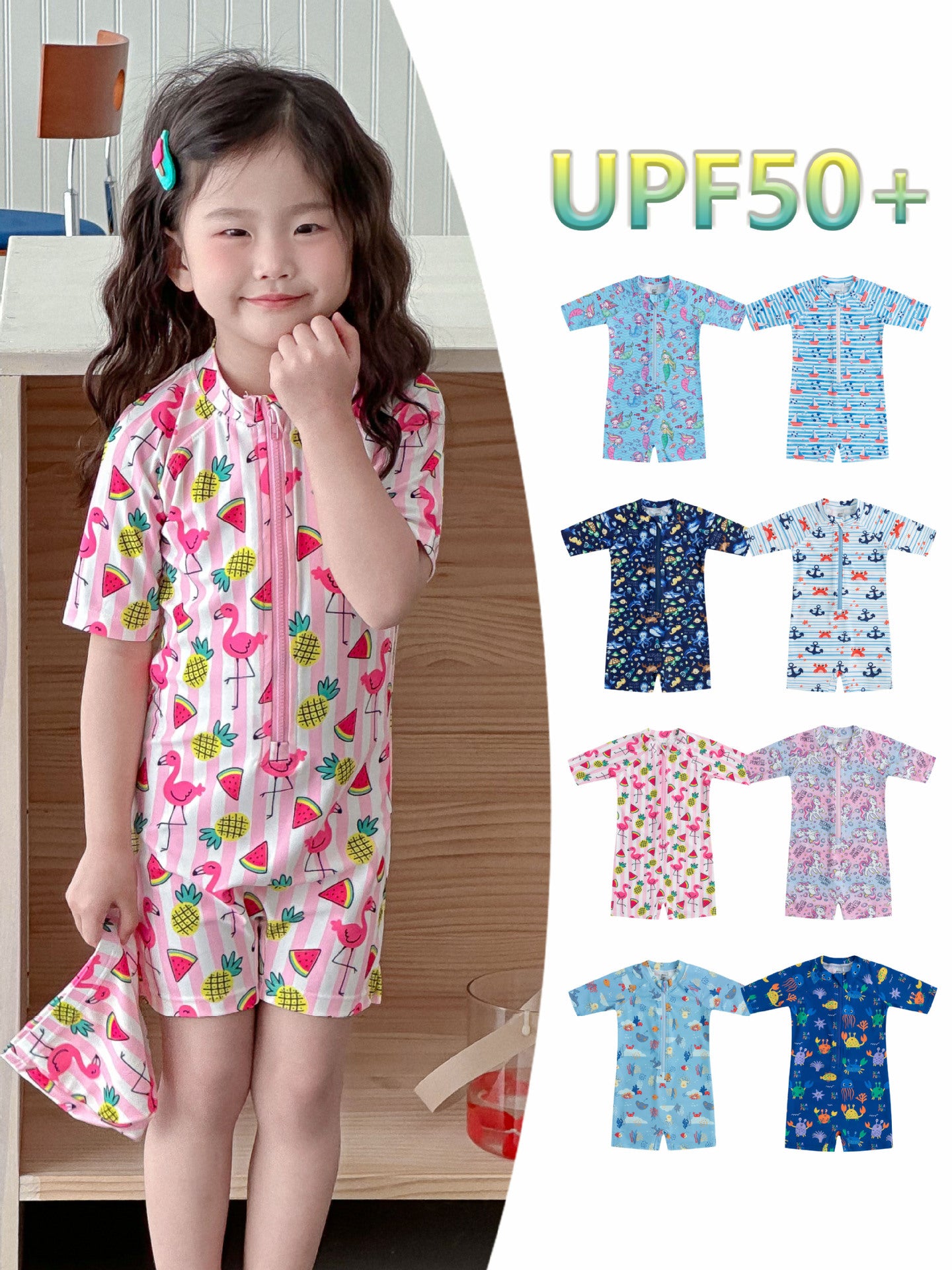 UPF50+ Printed Short Sleeve One-piece Swimsuit [mh0012587]