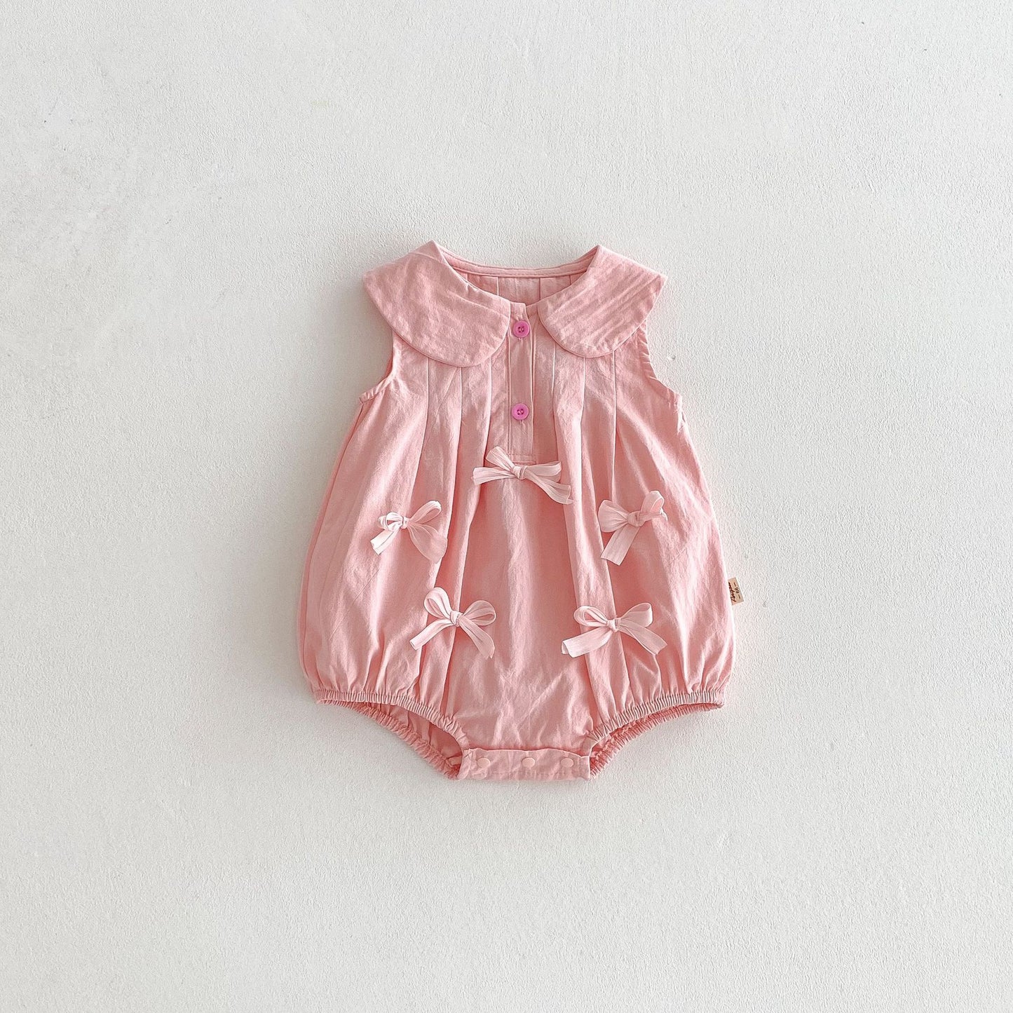 Sleeveless Bow Collared Plisse Dress Romper 立体リボン ノースリーブロンパース ノースリーブワンピース【mh0013434】