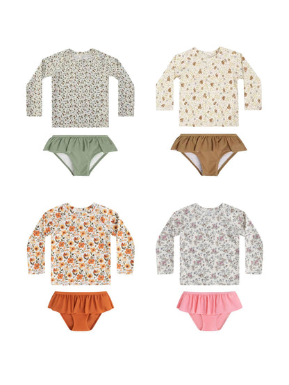 UPF50 Plus Floral Long Sleeve Swimsuit Rash Guard 3-piece Set [mh0012593]