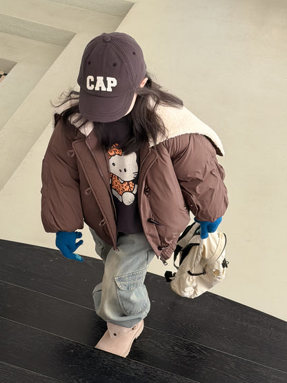 Padded blouson jacket with fleece lining and hood, featuring large lapels [mh0011864]