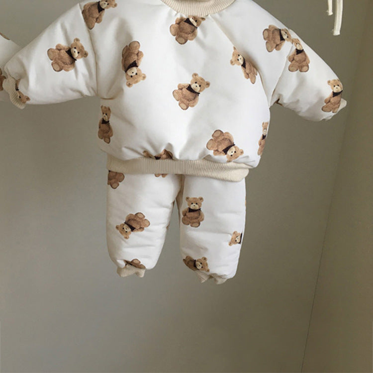 Bear Print Padded Top & Pants Set クマ柄 中綿トップス パンツセット【mh0012640】