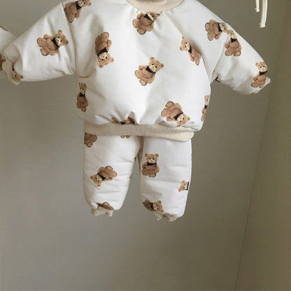 Bear Print Padded Top & Pants Set クマ柄 中綿トップス パンツセット【mh0012640】