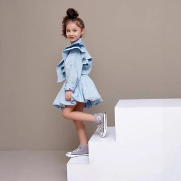 Kids Ruffle Frill Asymmetrical Design Long-Sleeve Jacket and Balloon Skirt Set [mh0013873]